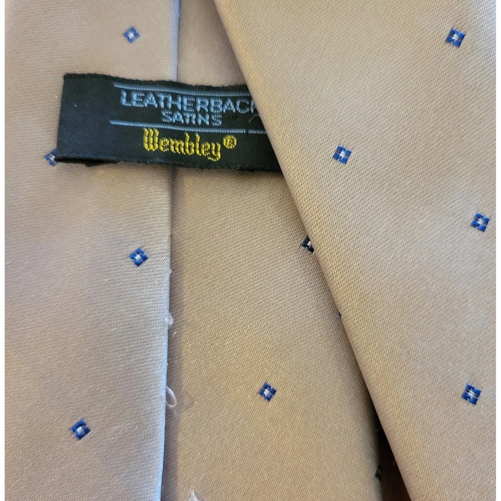 Vintage Wembley Gold Brown Satin Necktie‎ Subtle Diamond Dot Pattern Lot Of 2